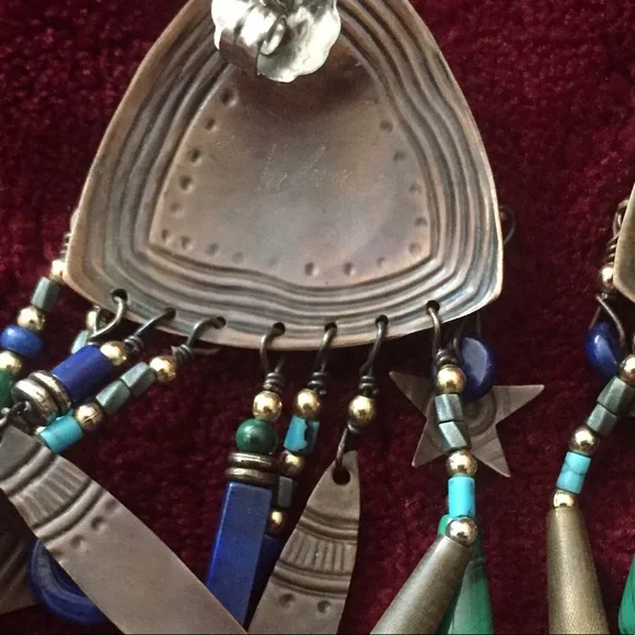 Huge Vintage Tabra Multi-gemstone Earrings 14k gold filled - Picture 6 of 9